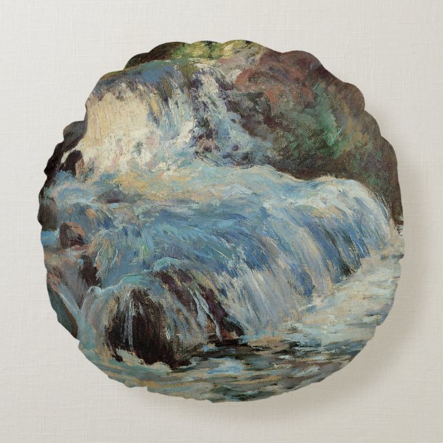 De Waterval van Twachtman, Vintage Impressionisme Rond Kussen (Voorkant)