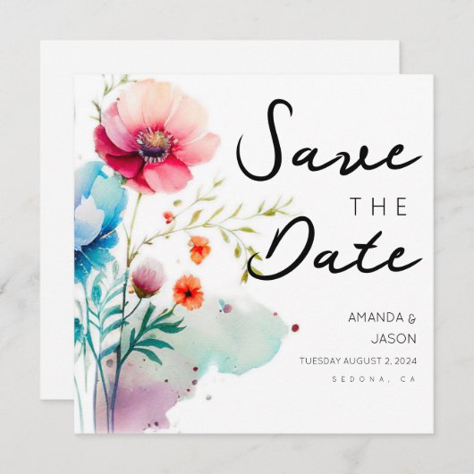 De waterverf Floral Modern bewaart de Datum (Voorkant / Achterkant)