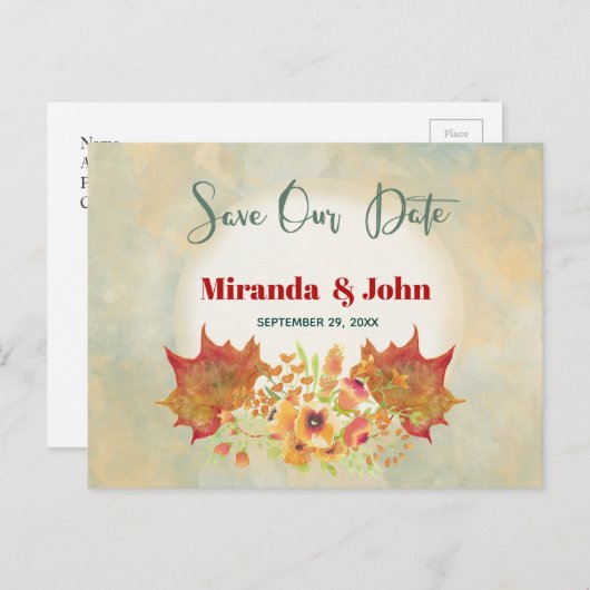 De waterverf Maple verlaat sparen de datum Aankondigingskaart (Voorkant / Achterkant)