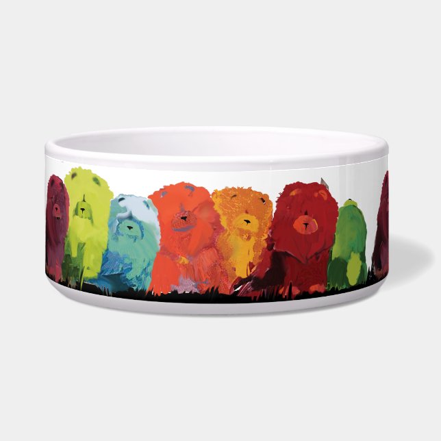 De waterverf met CHOW LINE chows hondenbak 2 maten Voerbakje (Links)