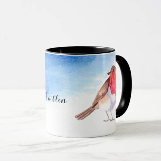 De waterverf Robins voegt jouw naam toe Mok (Voorkant rechts)