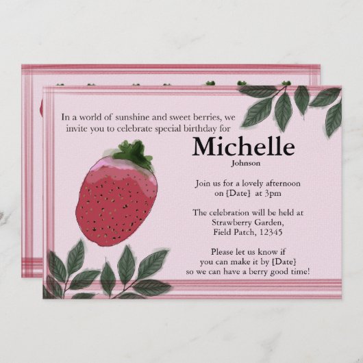 De Waterverf Strawberry Field feestuitnodiging Kaart (Voorkant / Achterkant)
