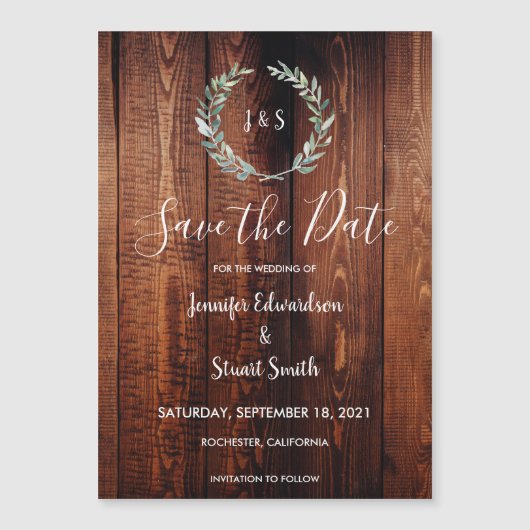 De waterverf van bijtend hout laat de datums opsla magnetische uitnodiging (Voorkant)