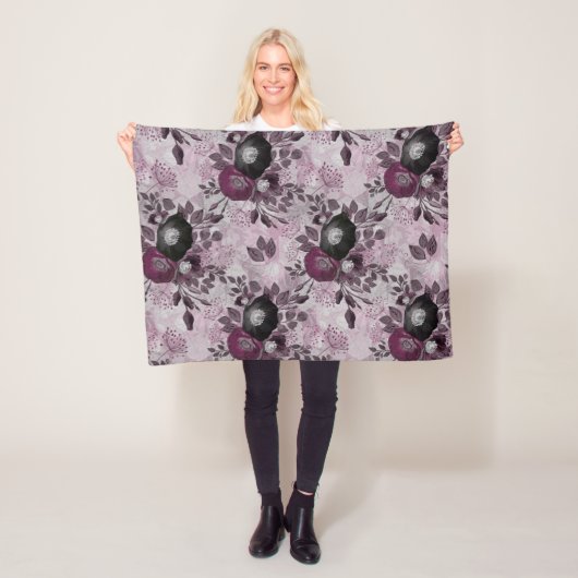 De waterverf van Bourgogne bloemen. Fleece Deken (In situ)