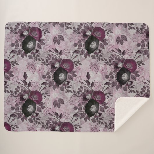 De waterverf van Bourgogne bloemen. Sherpa Deken (Voorkant (horizontaal))