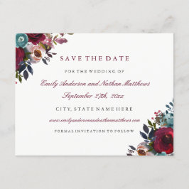 De Waterverf van Burgundy Floral Wedding bewaart d Save The Date