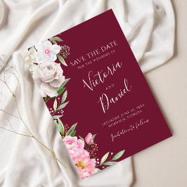 De Waterverf van Burgundy Floral Wedding bewaart d Save The Date