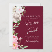 De Waterverf van Burgundy Floral Wedding bewaart d Save The Date (Voorkant)
