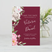 De Waterverf van Burgundy Floral Wedding bewaart d Save The Date (Staand voorkant)