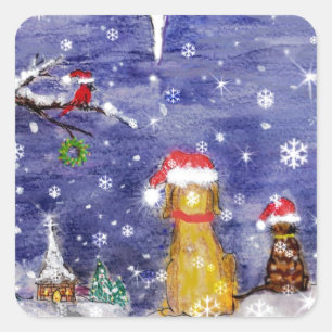 De Waterverf van de dieren met kerstmis Vierkante Sticker