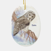 De Waterverf van de douane Owl Gedateerd houdt het Keramisch Ornament (Achterkant)