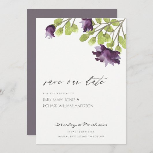 DE WATERVERF VAN DE ELEGANTE BLAUWE VLOEREN DE DAT SAVE THE DATE (Voorkant / Achterkant)