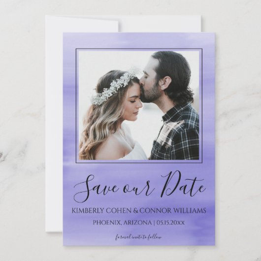 De Waterverf van de foto sparen de Datum | PAARS Save The Date (Voorkant)