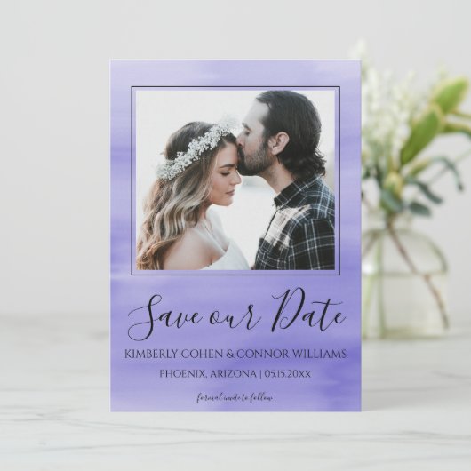 De Waterverf van de foto sparen de Datum | PAARS Save The Date (Staand voorkant)