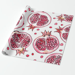 De waterverf van de granaatappel en inktpatroon cadeaupapier