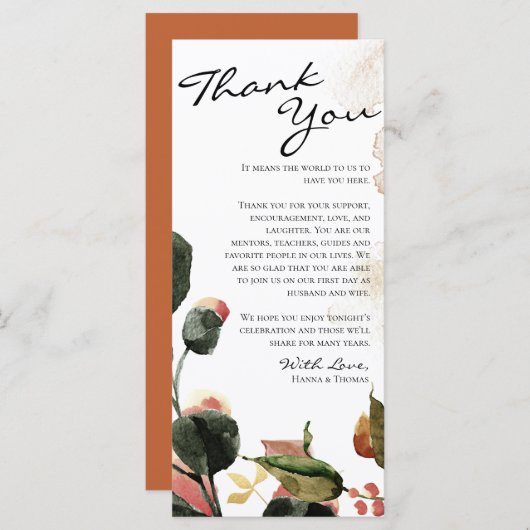 De Waterverf van de herfst Floral dank u plaats he Menu (Voorkant / Achterkant)