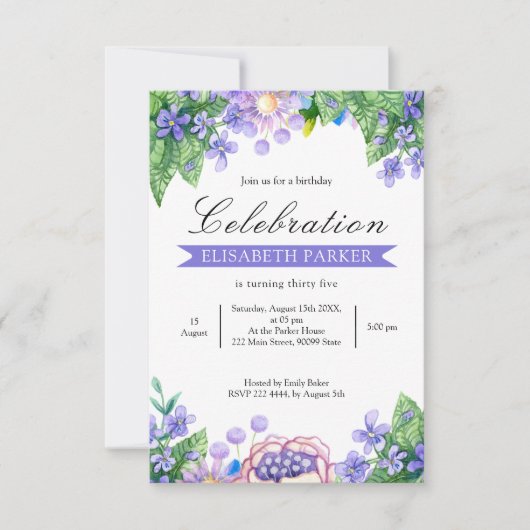 De Waterverf van de lavender bloemen Uitnodiging v (Voorkant)