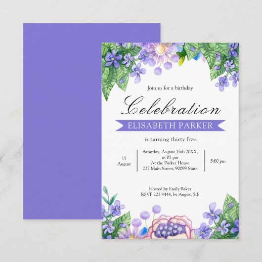 De Waterverf van de lavender bloemen Uitnodiging v (Voorkant / Achterkant)