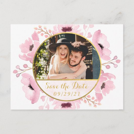 De Waterverf van de lente Pinks Floral bewaart de  Aankondigingskaart (Voorkant)