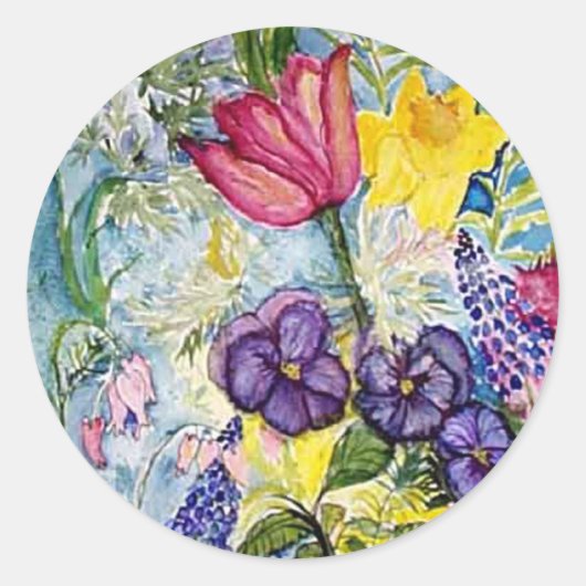 De Waterverf van de lentetuin het Schilderen Ronde Sticker (Voorkant)