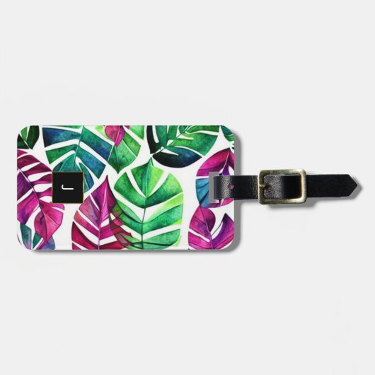 De waterverf van de moderne tropen laat monogram bagagelabel (Voorkant horizontaal)