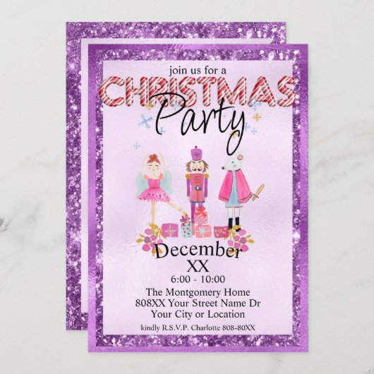 De Waterverf van de Paars van de Nutcracker-kerstm Kaart (Voorkant / Achterkant)