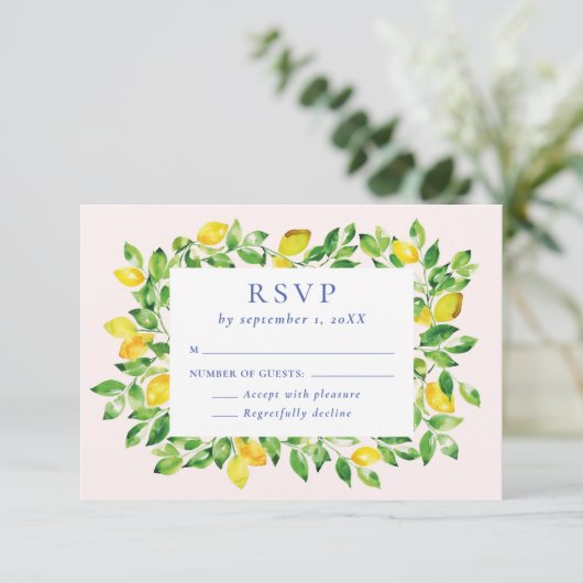 De Waterverf van de zomer Lemons en het Berichten  RSVP Kaartje (Staand voorkant)