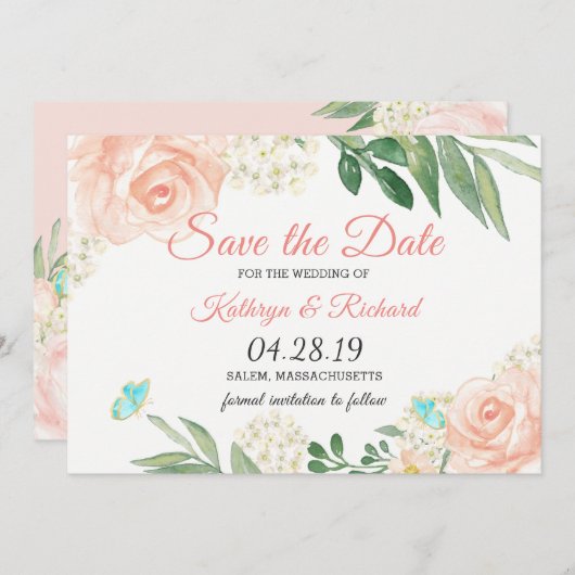 De Waterverf van het Kiekenhuis van de Lente Blush Save The Date (Voorkant / Achterkant)