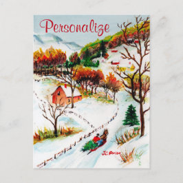 De Waterverf van Kerstmis van de Berg van de Rit Feestdagenkaart