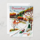 De Waterverf van Kerstmis van de Berg van de Rit Feestdagenkaart (Voorkant / Achterkant)