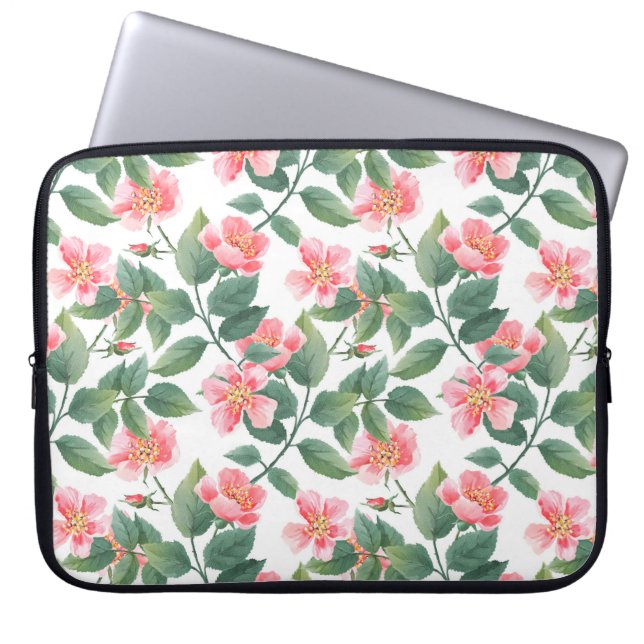 De waterverf van wilde rozen naadloos. Bloemen, l Laptop Sleeve (Voorkant)