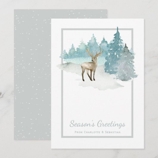 De Waterverf Winter Woodland Kerstmis Feestdagenkaart (Voorkant / Achterkant)