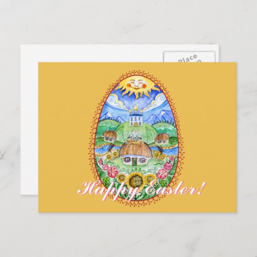 De waterverfkunst van Pysanka - Gelukkige Pasen Feestdagenkaart (Voorkant / Achterkant)