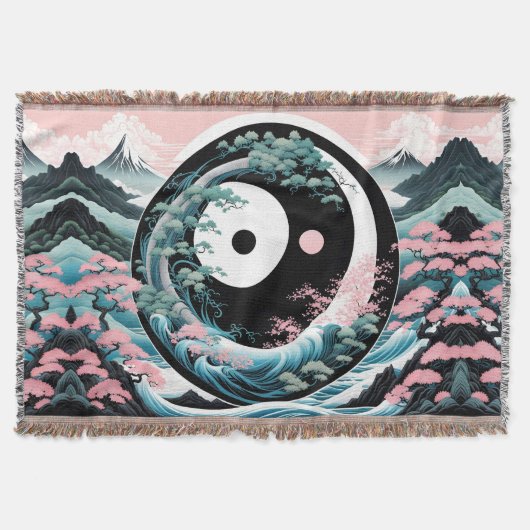 De Wave Pink Sage Blauwgroen Deken (Voorkant)