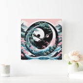 De Wave Pink Sage Blauwgroen Vierkante Klok (Huis)