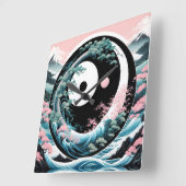 De Wave Pink Sage Blauwgroen Vierkante Klok (Hoek)