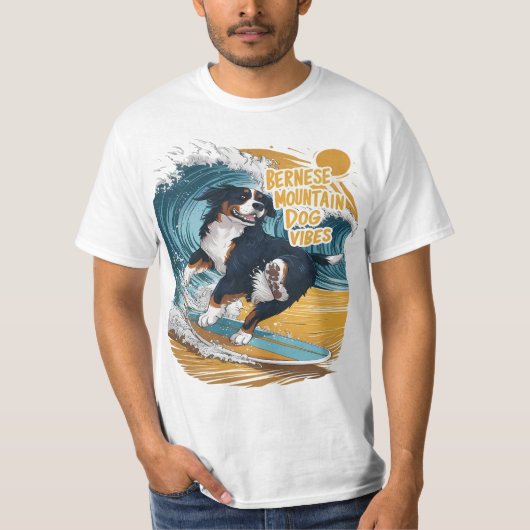 De Wave Rider Berner Mountain Dog Surfen T-shirt (Voorkant)