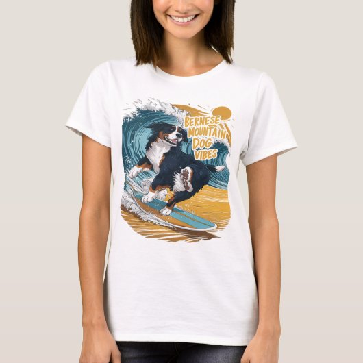De Wave Rider Berner Mountain Dog Surfen T-shirt (Voorkant)