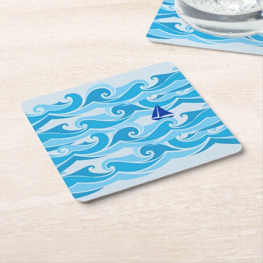 De Waves op de zeilboot Kartonnen Onderzetters (Schuin)