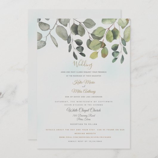 De website Dusty Turquoise Foliage Including Weddi Kaart (Voorkant / Achterkant)