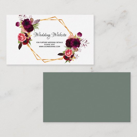 De website van de bruiloft bevat details van de fl informatiekaartje (Voorkant / Achterkant)