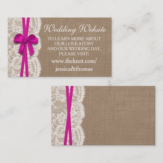 De website van het Collectie Rustic Pink Bow Weddi Informatiekaartje (Voorkant / Achterkant)