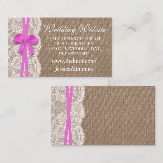 De website van het Collectie Rustic Pink Bow Weddi Informatiekaartje (Voorkant / Achterkant)