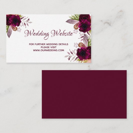 De website van het huwelijk geeft details over de  informatiekaartje (Voorkant / Achterkant)