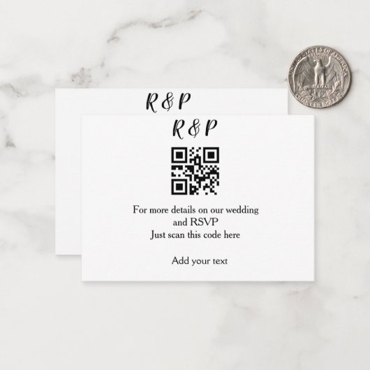 De website van het huwelijk rsvp q r code voegt na notitiekaartje (Voorkant / Achterkant in situ)