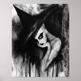 De weemoedige heks zwart-wit Abstracte kunst Poster
