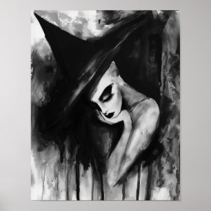 De weemoedige heks zwart-wit Abstracte kunst Poster
