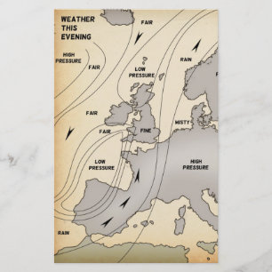 De weerkaart van de Britse eilanden en Europa. Briefpapier