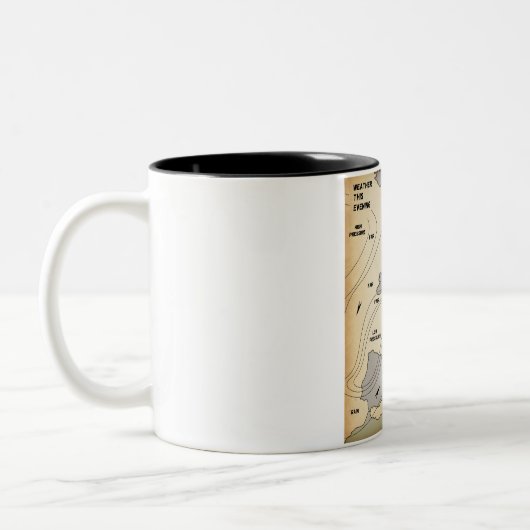 De  weerkaart van de Britse eilanden en Europa. Tweekleurige Koffiemok (Links)