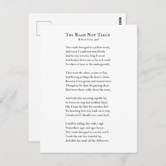 De weg die geen gedicht Robert Frost heeft ingenom Briefkaart (Voorkant / Achterkant)